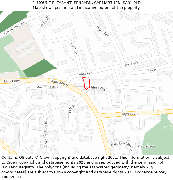 2, MOUNT PLEASANT, PENSARN, CARMARTHEN, SA31 2LD: Location map and indicative extent of plot