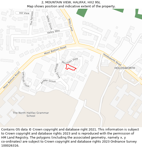 2, MOUNTAIN VIEW, HALIFAX, HX2 9SL: Location map and indicative extent of plot