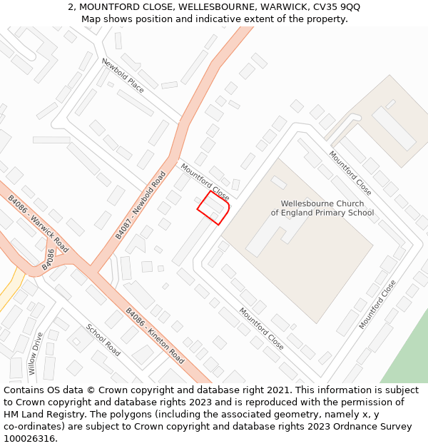 2, MOUNTFORD CLOSE, WELLESBOURNE, WARWICK, CV35 9QQ: Location map and indicative extent of plot