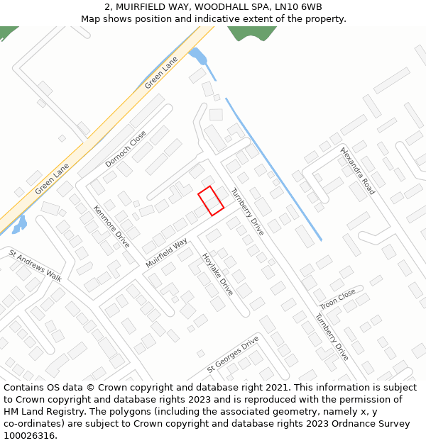 2, MUIRFIELD WAY, WOODHALL SPA, LN10 6WB: Location map and indicative extent of plot