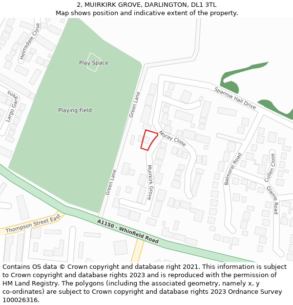 2, MUIRKIRK GROVE, DARLINGTON, DL1 3TL: Location map and indicative extent of plot