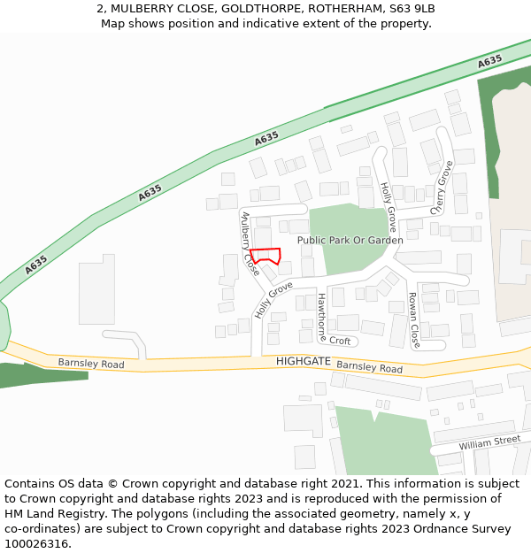 2, MULBERRY CLOSE, GOLDTHORPE, ROTHERHAM, S63 9LB: Location map and indicative extent of plot