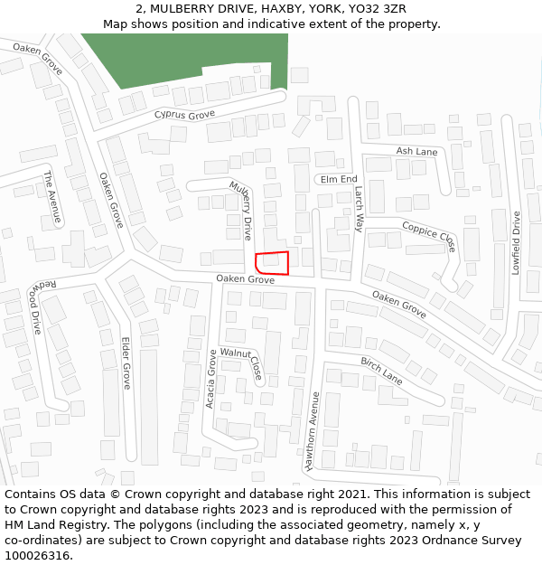 2, MULBERRY DRIVE, HAXBY, YORK, YO32 3ZR: Location map and indicative extent of plot