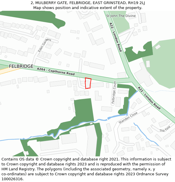 2, MULBERRY GATE, FELBRIDGE, EAST GRINSTEAD, RH19 2LJ: Location map and indicative extent of plot