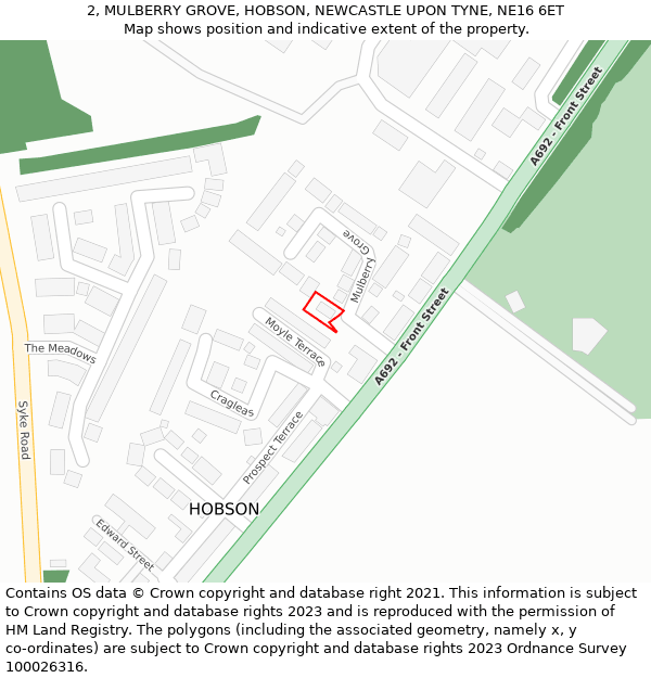 2, MULBERRY GROVE, HOBSON, NEWCASTLE UPON TYNE, NE16 6ET: Location map and indicative extent of plot