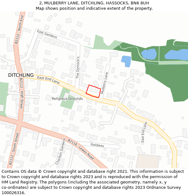 2, MULBERRY LANE, DITCHLING, HASSOCKS, BN6 8UH: Location map and indicative extent of plot