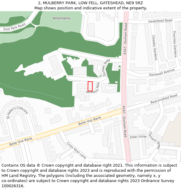2, MULBERRY PARK, LOW FELL, GATESHEAD, NE9 5RZ: Location map and indicative extent of plot