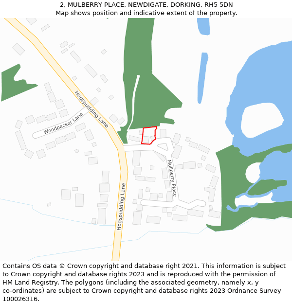 2, MULBERRY PLACE, NEWDIGATE, DORKING, RH5 5DN: Location map and indicative extent of plot