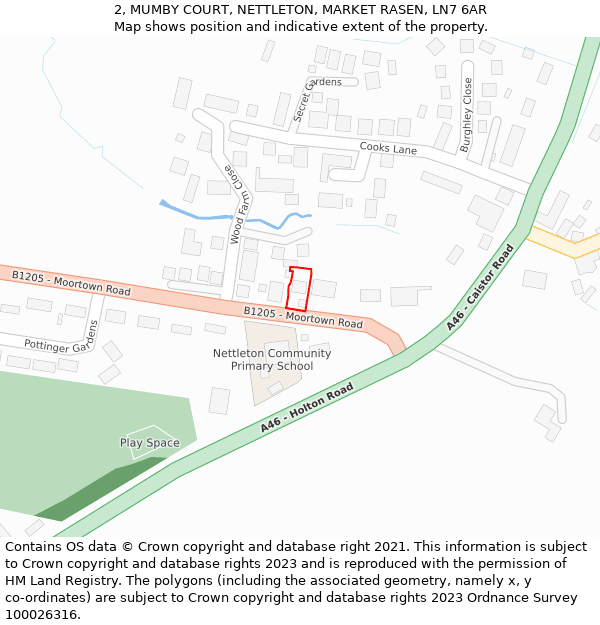 2, MUMBY COURT, NETTLETON, MARKET RASEN, LN7 6AR: Location map and indicative extent of plot