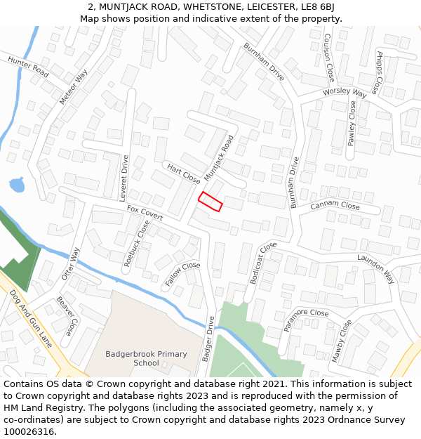 2, MUNTJACK ROAD, WHETSTONE, LEICESTER, LE8 6BJ: Location map and indicative extent of plot