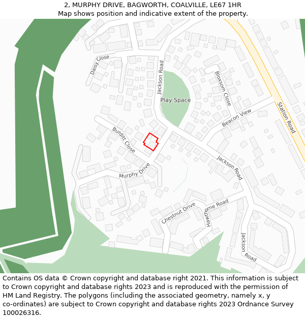 2, MURPHY DRIVE, BAGWORTH, COALVILLE, LE67 1HR: Location map and indicative extent of plot