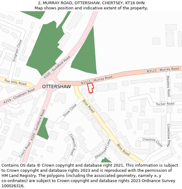 2, MURRAY ROAD, OTTERSHAW, CHERTSEY, KT16 0HN: Location map and indicative extent of plot