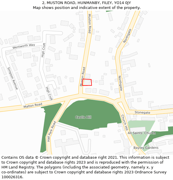 2, MUSTON ROAD, HUNMANBY, FILEY, YO14 0JY: Location map and indicative extent of plot