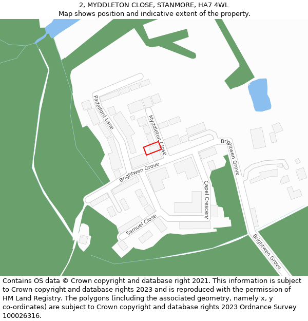 2, MYDDLETON CLOSE, STANMORE, HA7 4WL: Location map and indicative extent of plot