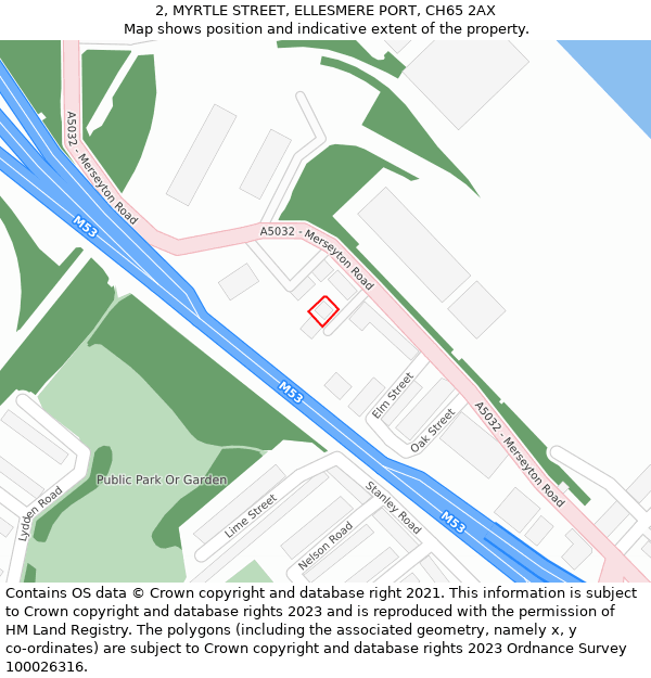2, MYRTLE STREET, ELLESMERE PORT, CH65 2AX: Location map and indicative extent of plot
