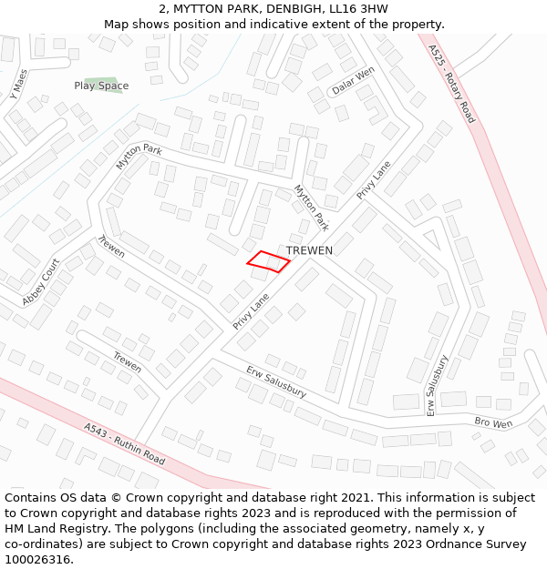 2, MYTTON PARK, DENBIGH, LL16 3HW: Location map and indicative extent of plot