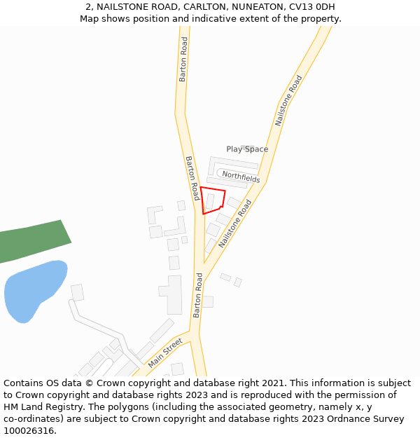 2, NAILSTONE ROAD, CARLTON, NUNEATON, CV13 0DH: Location map and indicative extent of plot