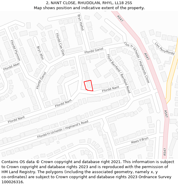 2, NANT CLOSE, RHUDDLAN, RHYL, LL18 2SS: Location map and indicative extent of plot