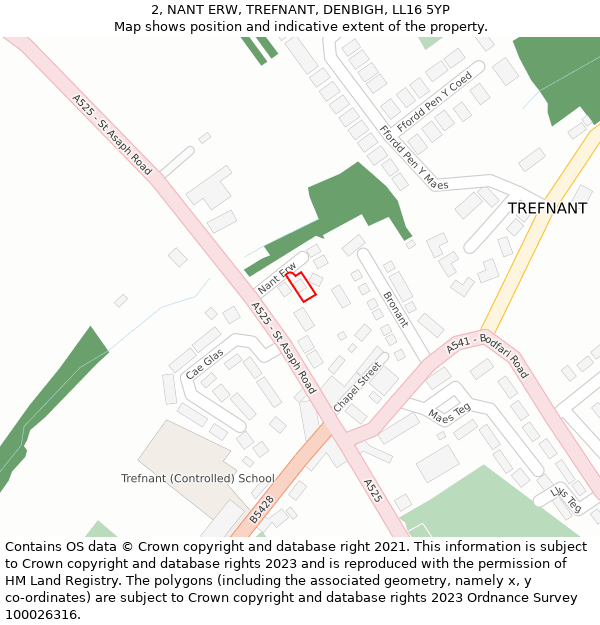 2, NANT ERW, TREFNANT, DENBIGH, LL16 5YP: Location map and indicative extent of plot