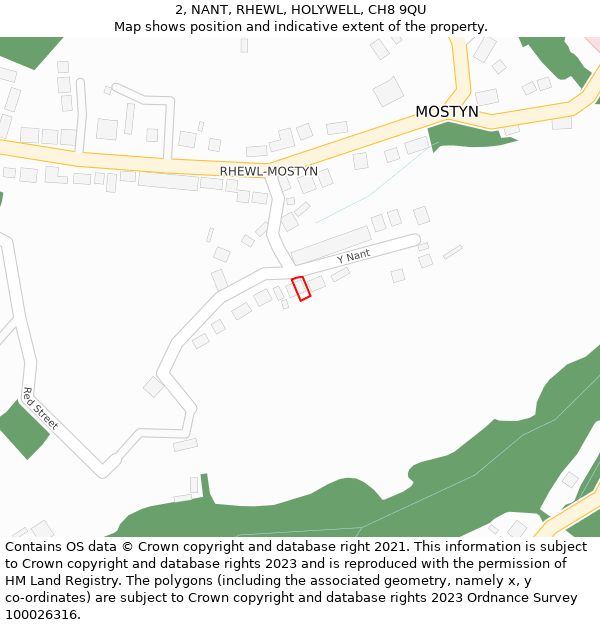 2, NANT, RHEWL, HOLYWELL, CH8 9QU: Location map and indicative extent of plot