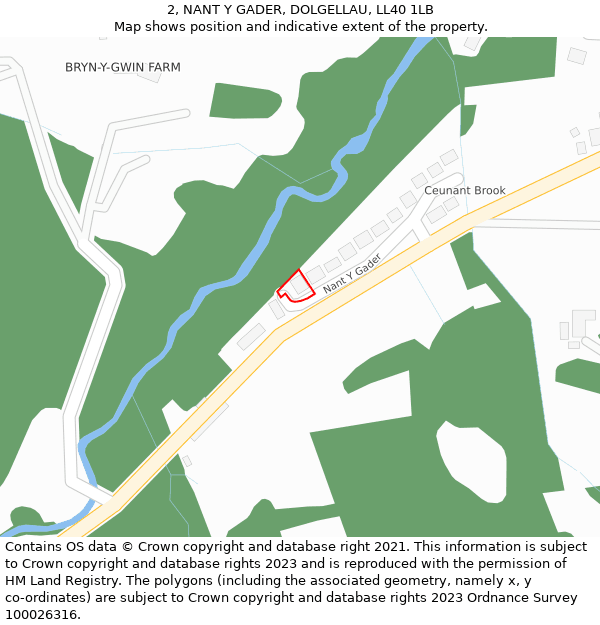 2, NANT Y GADER, DOLGELLAU, LL40 1LB: Location map and indicative extent of plot