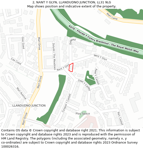 2, NANT Y GLYN, LLANDUDNO JUNCTION, LL31 9LG: Location map and indicative extent of plot