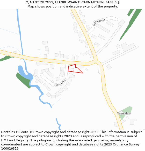 2, NANT YR YNYS, LLANPUMSAINT, CARMARTHEN, SA33 6LJ: Location map and indicative extent of plot