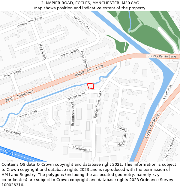 2, NAPIER ROAD, ECCLES, MANCHESTER, M30 8AG: Location map and indicative extent of plot