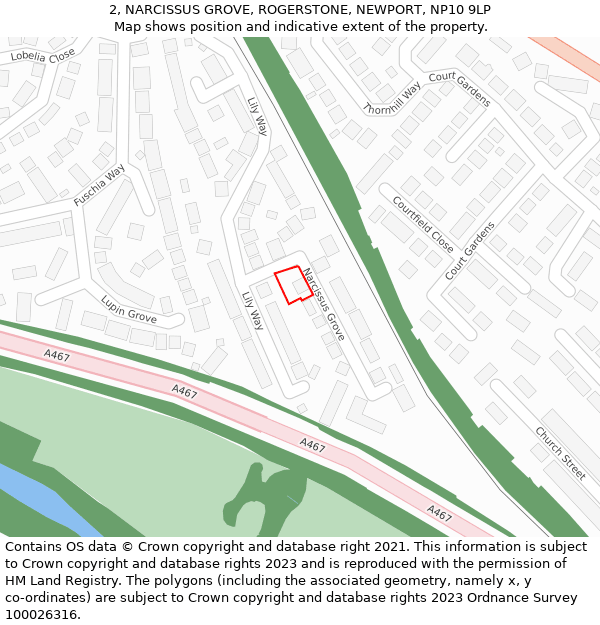 2, NARCISSUS GROVE, ROGERSTONE, NEWPORT, NP10 9LP: Location map and indicative extent of plot
