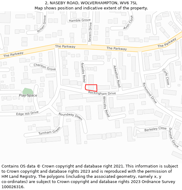 2, NASEBY ROAD, WOLVERHAMPTON, WV6 7SL: Location map and indicative extent of plot