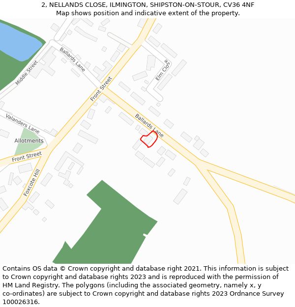 2, NELLANDS CLOSE, ILMINGTON, SHIPSTON-ON-STOUR, CV36 4NF: Location map and indicative extent of plot