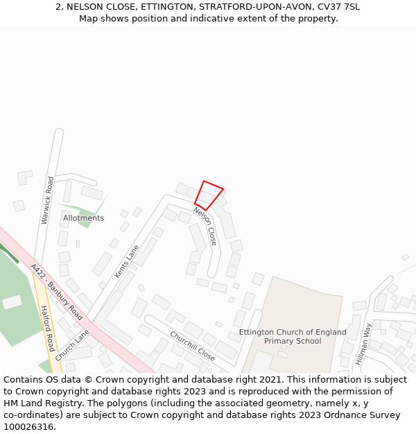 2, NELSON CLOSE, ETTINGTON, STRATFORD-UPON-AVON, CV37 7SL: Location map and indicative extent of plot