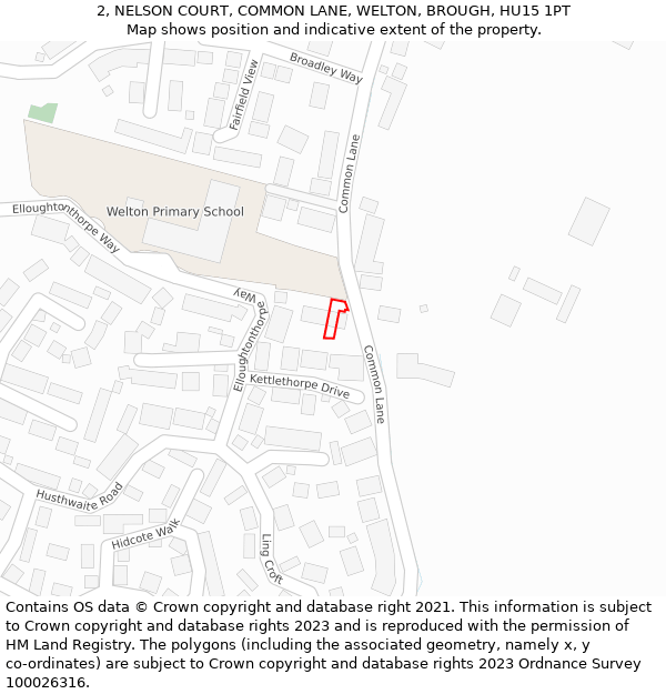 2, NELSON COURT, COMMON LANE, WELTON, BROUGH, HU15 1PT: Location map and indicative extent of plot