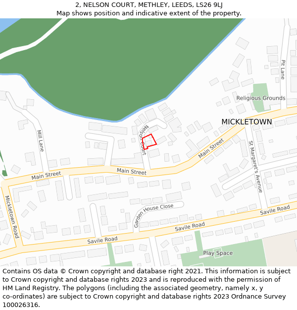 2, NELSON COURT, METHLEY, LEEDS, LS26 9LJ: Location map and indicative extent of plot