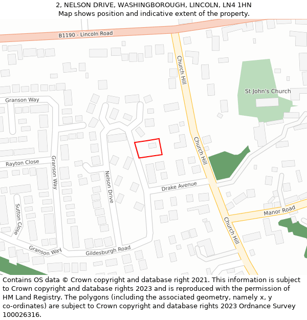 2, NELSON DRIVE, WASHINGBOROUGH, LINCOLN, LN4 1HN: Location map and indicative extent of plot