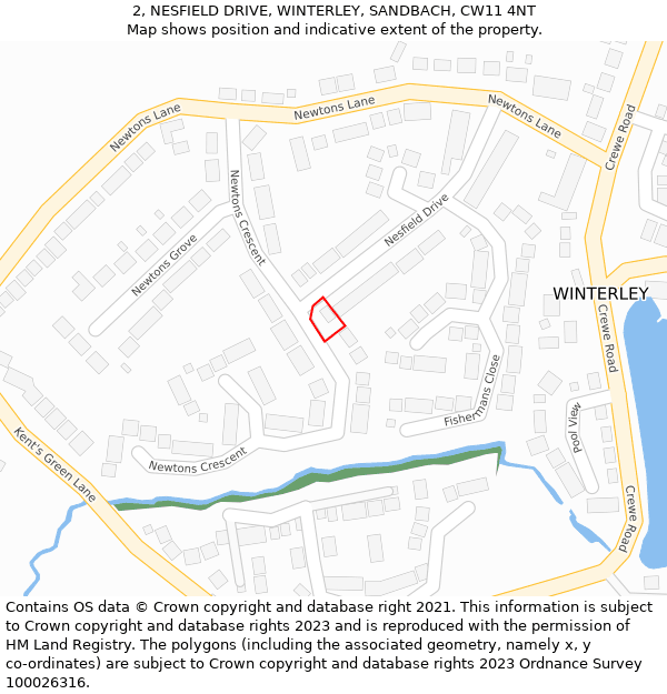 2, NESFIELD DRIVE, WINTERLEY, SANDBACH, CW11 4NT: Location map and indicative extent of plot