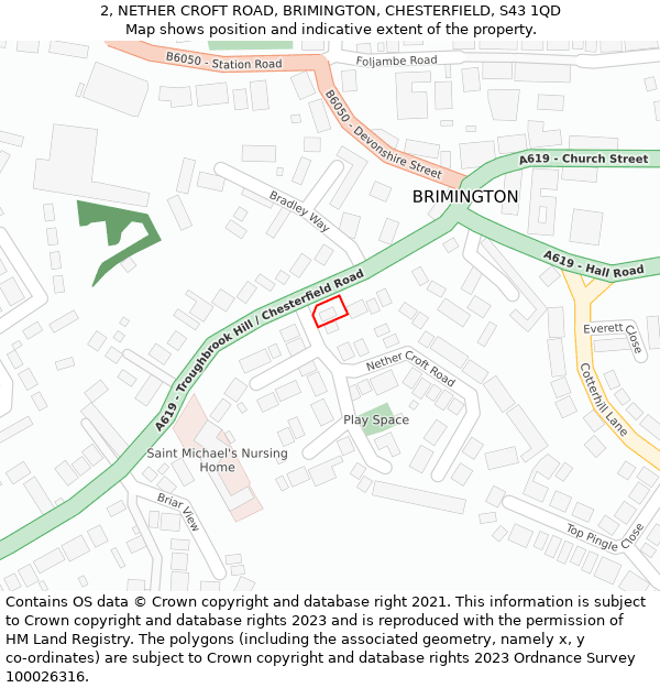 2, NETHER CROFT ROAD, BRIMINGTON, CHESTERFIELD, S43 1QD: Location map and indicative extent of plot