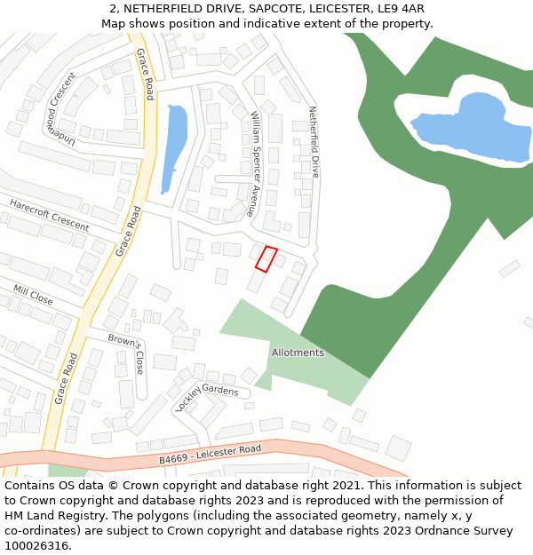 2, NETHERFIELD DRIVE, SAPCOTE, LEICESTER, LE9 4AR: Location map and indicative extent of plot