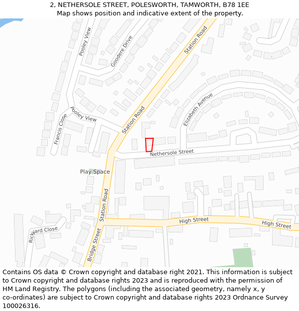 2, NETHERSOLE STREET, POLESWORTH, TAMWORTH, B78 1EE: Location map and indicative extent of plot