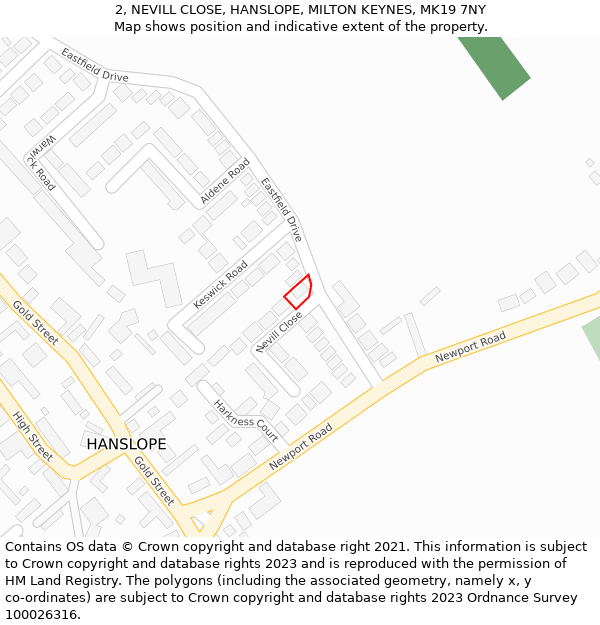 2, NEVILL CLOSE, HANSLOPE, MILTON KEYNES, MK19 7NY: Location map and indicative extent of plot