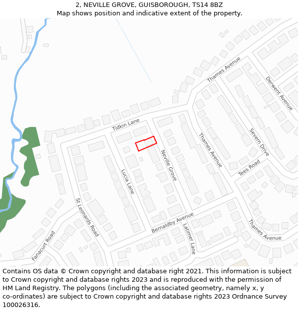 2, NEVILLE GROVE, GUISBOROUGH, TS14 8BZ: Location map and indicative extent of plot