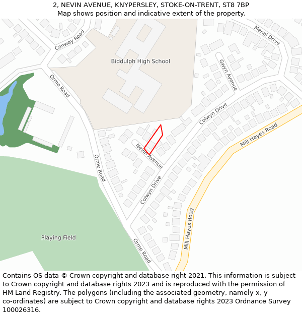 2, NEVIN AVENUE, KNYPERSLEY, STOKE-ON-TRENT, ST8 7BP: Location map and indicative extent of plot