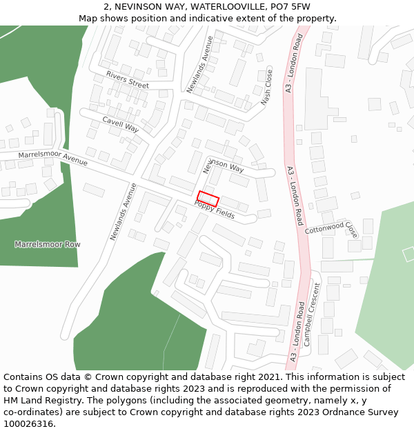 2, NEVINSON WAY, WATERLOOVILLE, PO7 5FW: Location map and indicative extent of plot