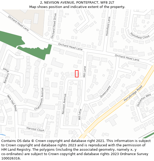 2, NEVISON AVENUE, PONTEFRACT, WF8 2LT: Location map and indicative extent of plot