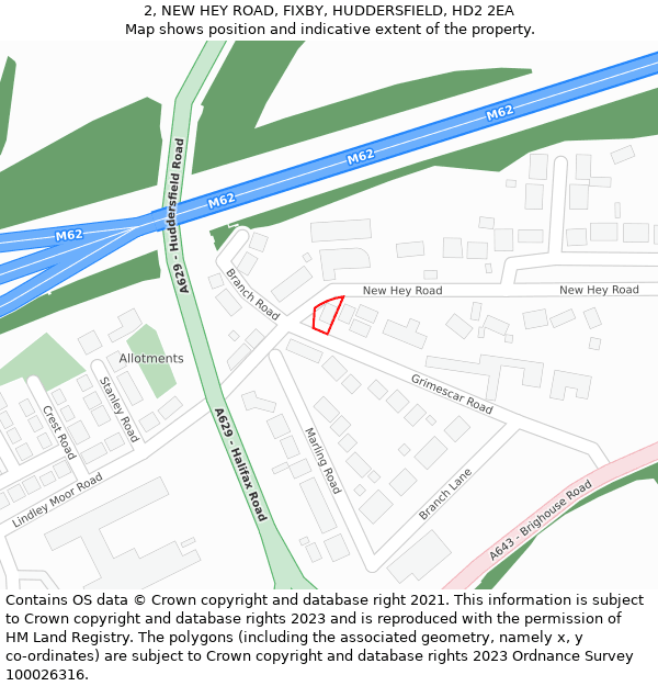 2, NEW HEY ROAD, FIXBY, HUDDERSFIELD, HD2 2EA: Location map and indicative extent of plot