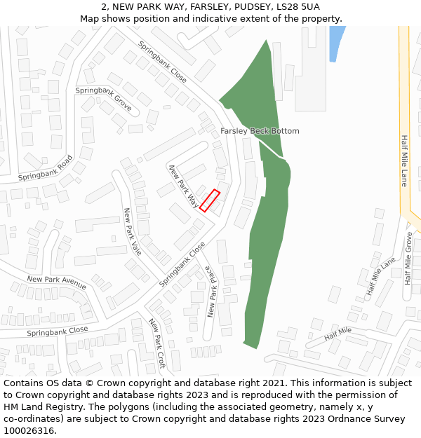 2, NEW PARK WAY, FARSLEY, PUDSEY, LS28 5UA: Location map and indicative extent of plot
