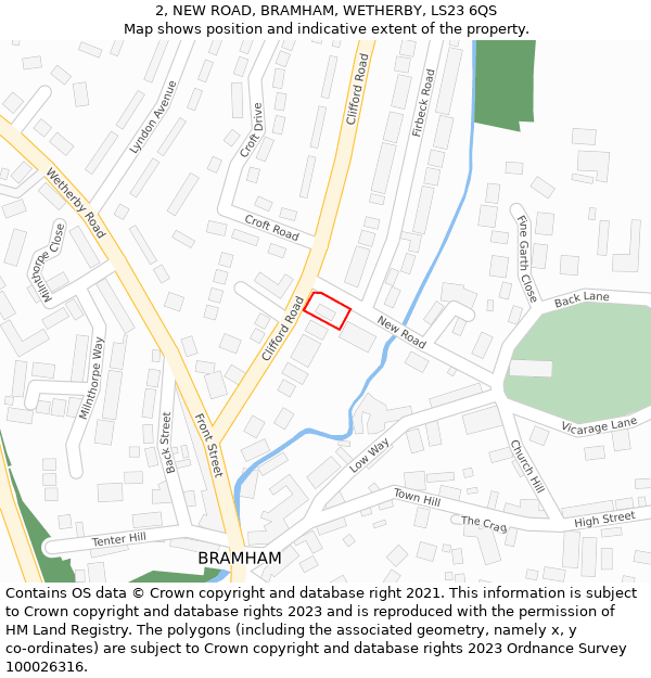 2, NEW ROAD, BRAMHAM, WETHERBY, LS23 6QS: Location map and indicative extent of plot