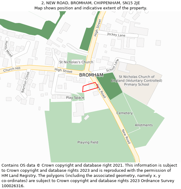 2, NEW ROAD, BROMHAM, CHIPPENHAM, SN15 2JE: Location map and indicative extent of plot