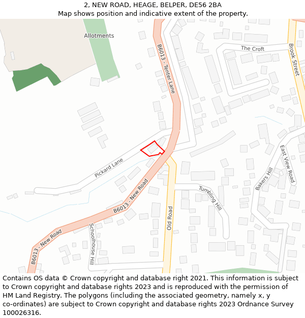 2, NEW ROAD, HEAGE, BELPER, DE56 2BA: Location map and indicative extent of plot