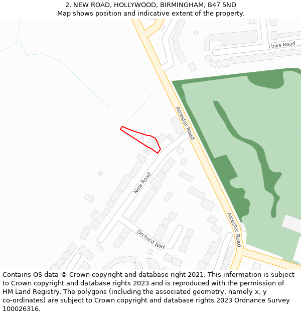 2, NEW ROAD, HOLLYWOOD, BIRMINGHAM, B47 5ND: Location map and indicative extent of plot